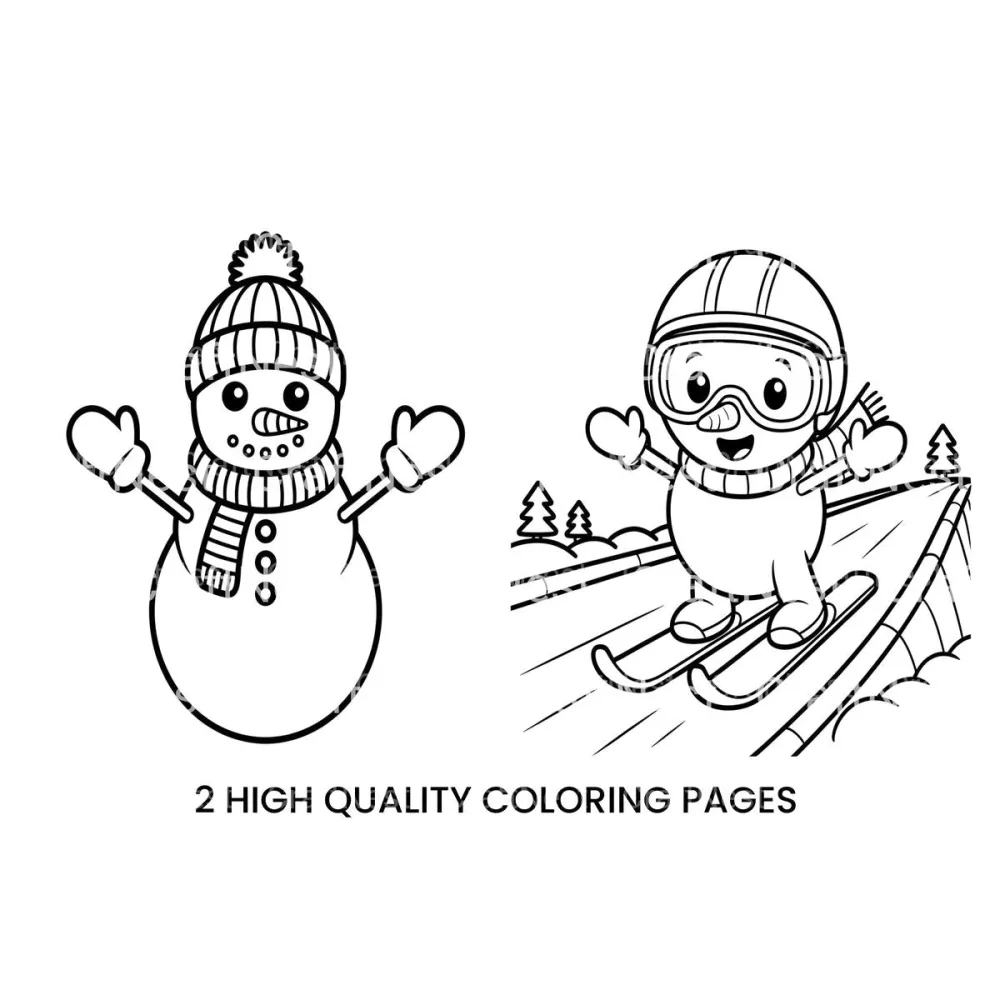 Snowman and Skier Winter Coloring Books
