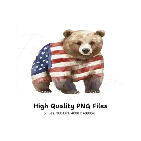 American Flag Bear Clipart Bundle