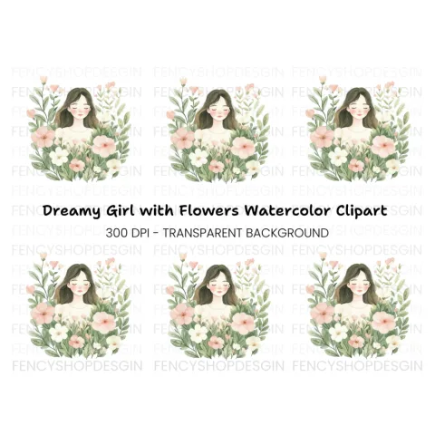 Girl in Flowers Clipart Bundle