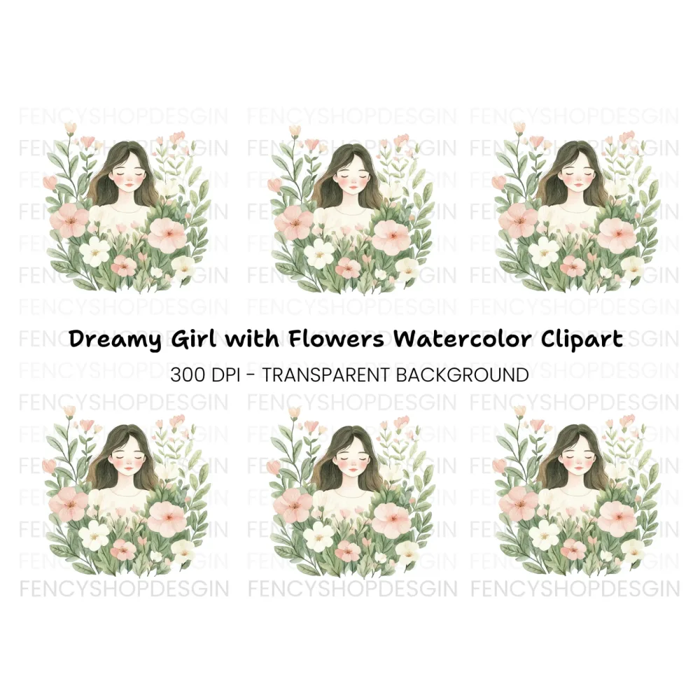 Girl in Flowers Clipart Bundle