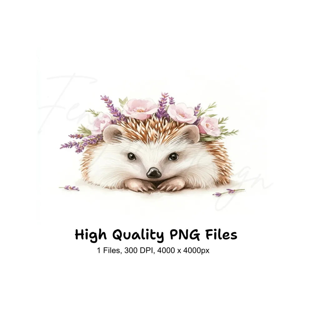 Cute Hedgehog Floral Crown Clipart Bundle