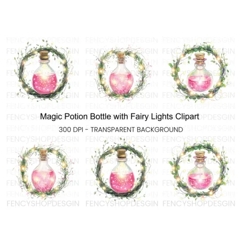 Magic Potion Bottles with Wreaths Clipart Bundle