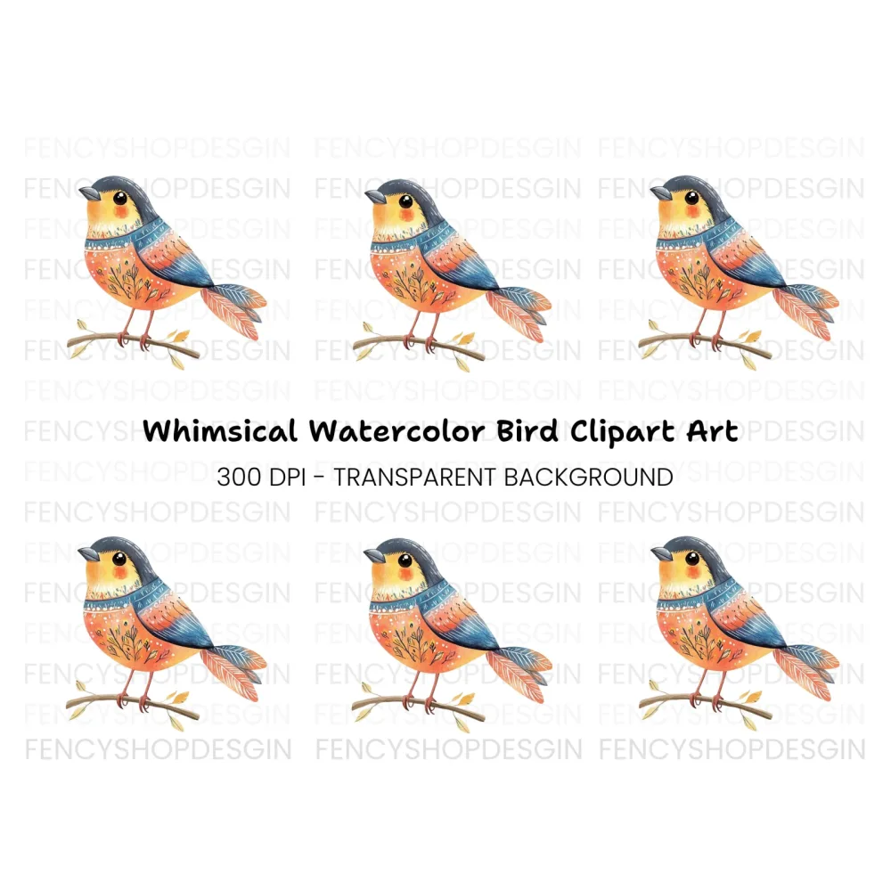 Charming Bird on Branch Clipart Bundle