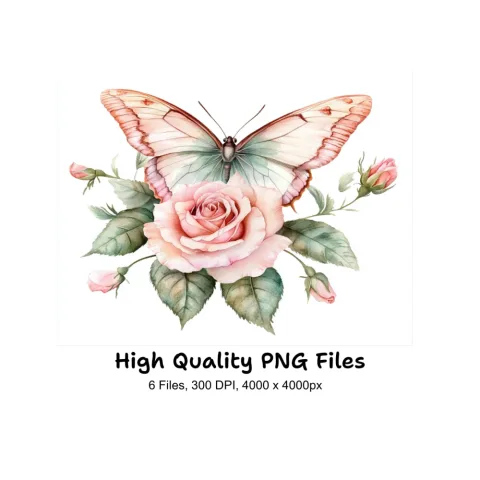 Elegant Butterfly and Rose Clipart Bundle