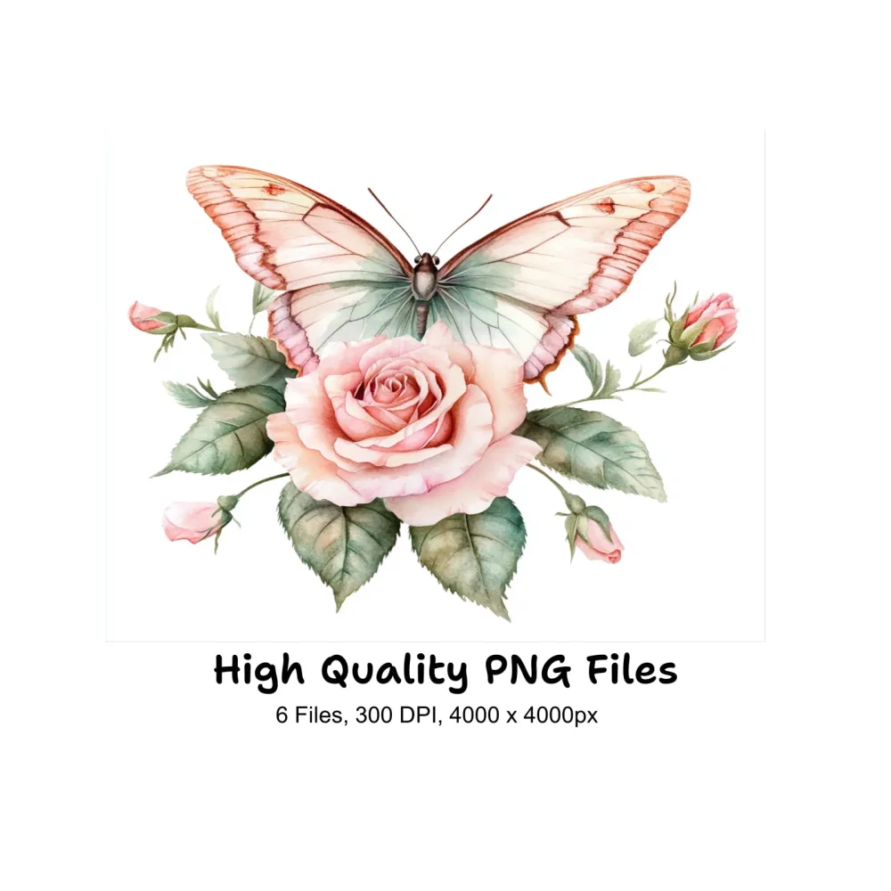 Elegant Butterfly and Rose Clipart Bundle