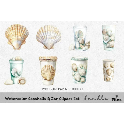 Seashells Jar Clipart Bundle