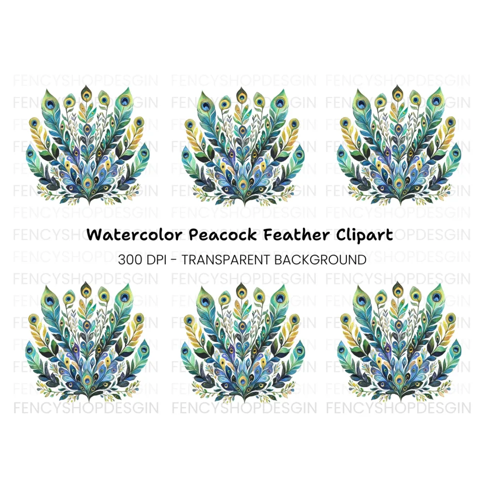 Peacock Feather Arrangement Clipart Bundle