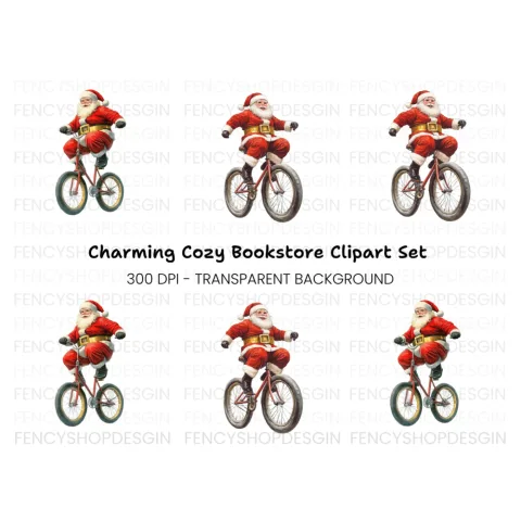 Santa Claus Riding Bicycle Clipart Bundle