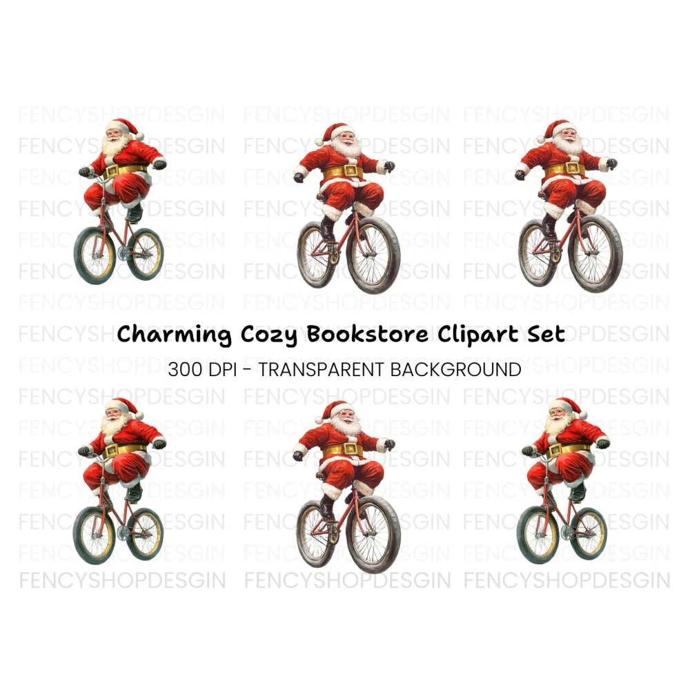 Santa Claus Riding Bicycle Clipart Bundle