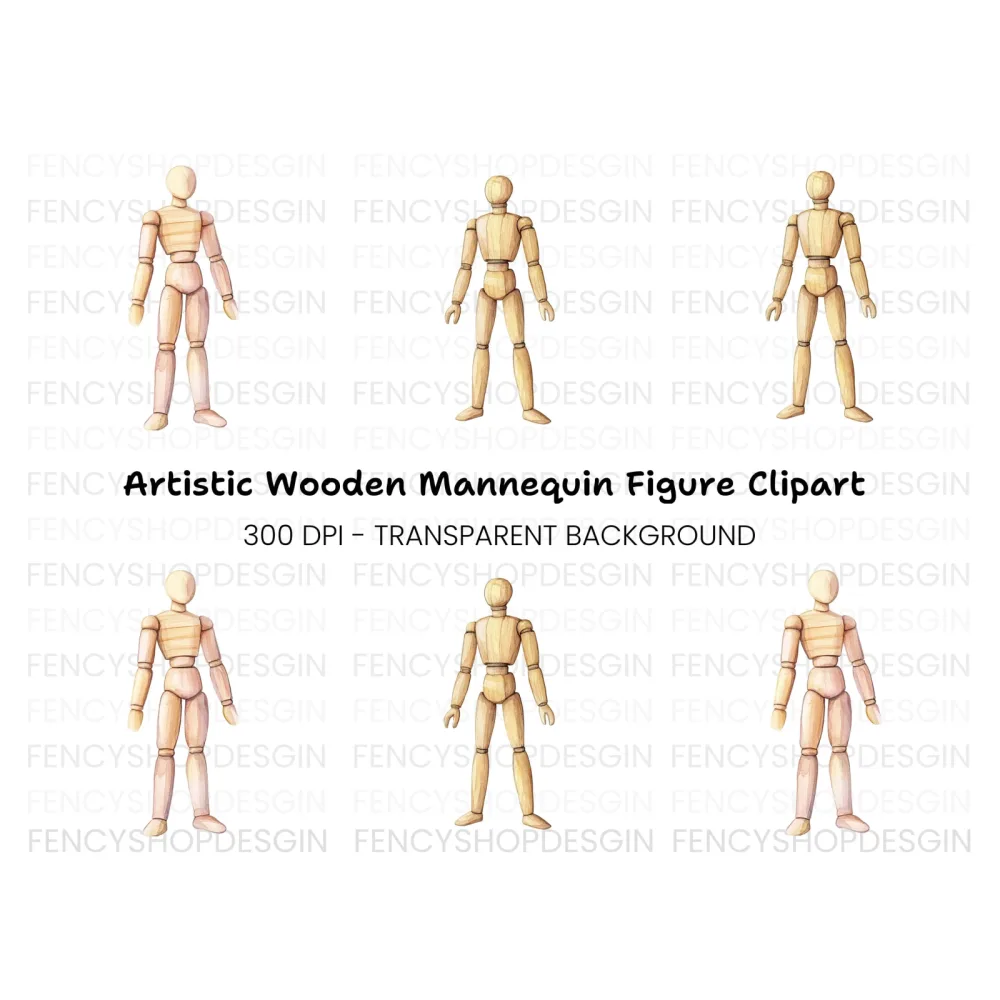 Articulated Wooden Mannequins Clipart Bundle