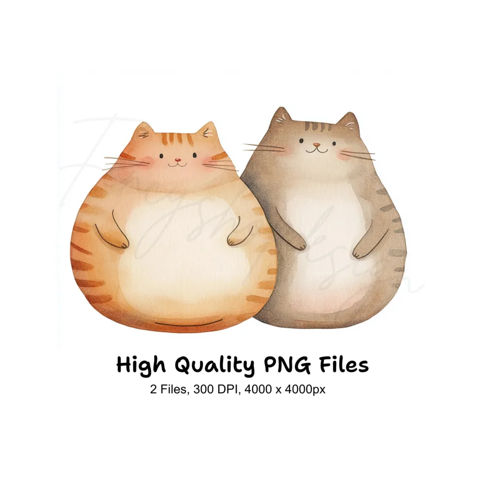 Cute Chubby Cat Pairs Clipart Bundle