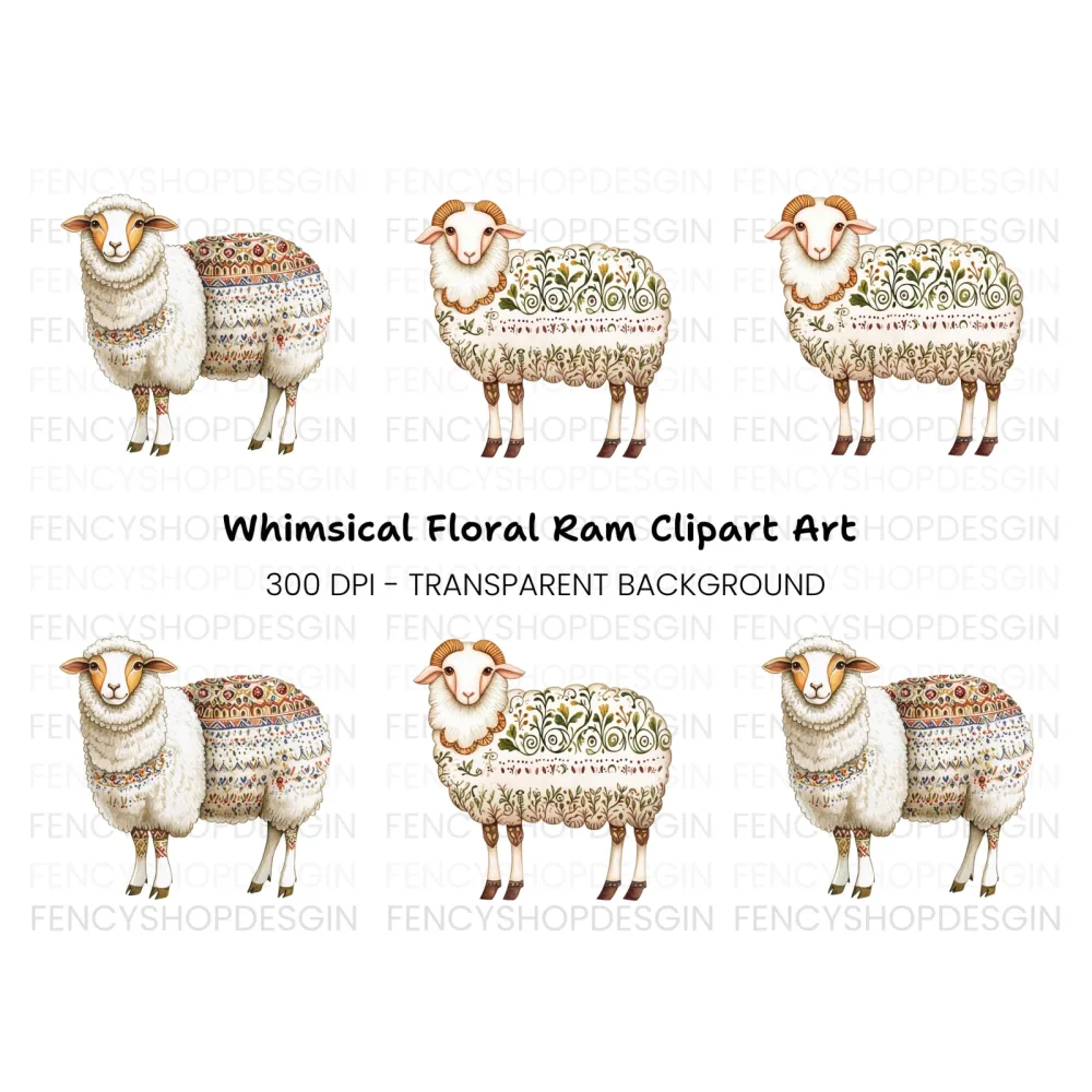 Intricate Patterned Sheep Clipart Bundle