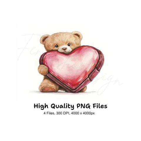 Cute Teddy Bear Holding Heart Clipart Bundle