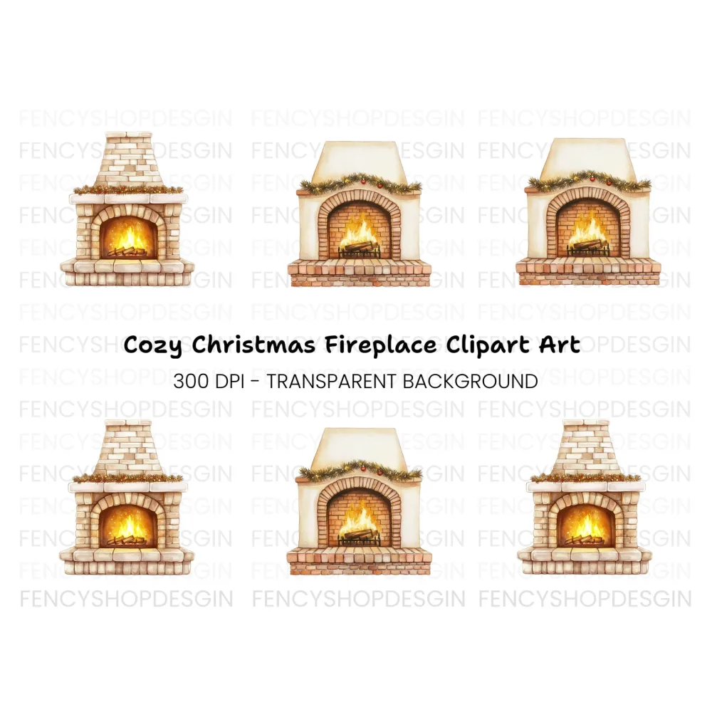 Cozy Christmas Fireplace Clipart Bundle
