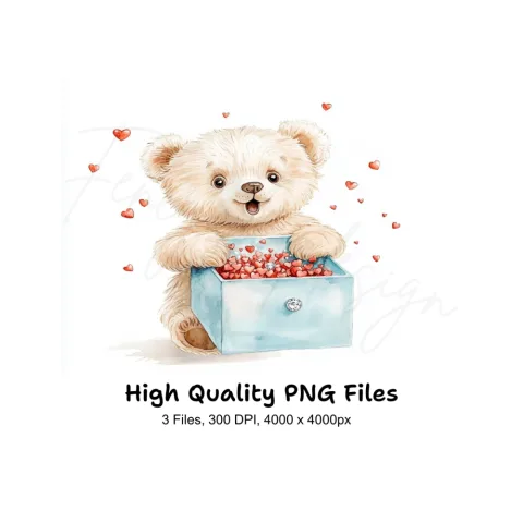 Cute Teddy Bear with Heart Box Clipart Bundle