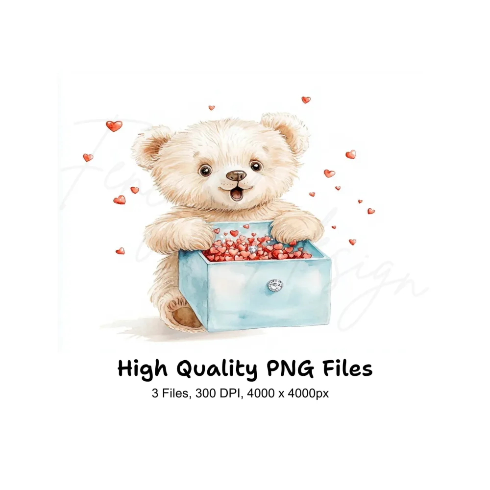Cute Teddy Bear with Heart Box Clipart Bundle
