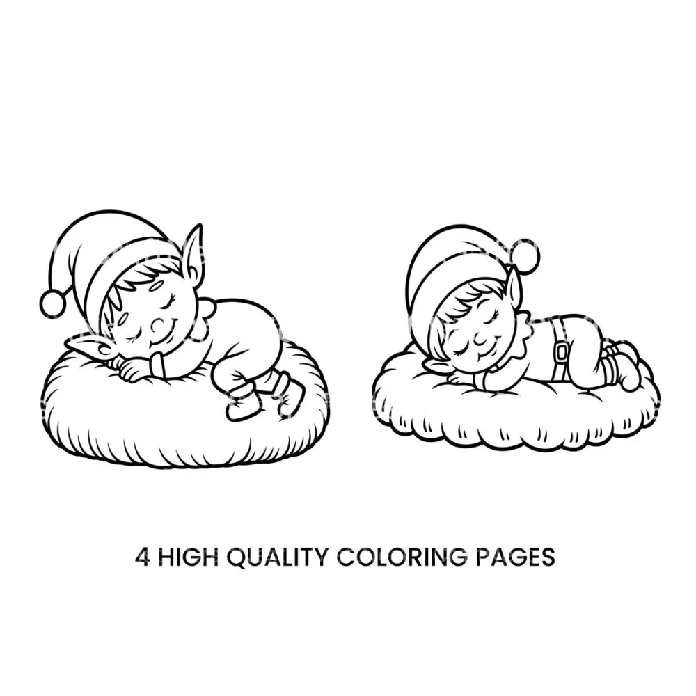 Cute Sleeping Christmas Elves Coloring Books