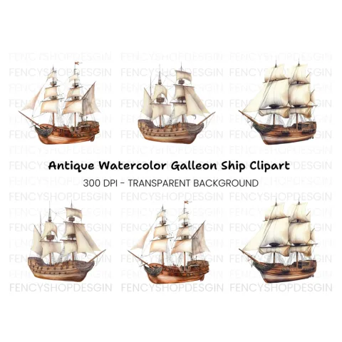 Vintage Sailing Ships Clipart Bundle