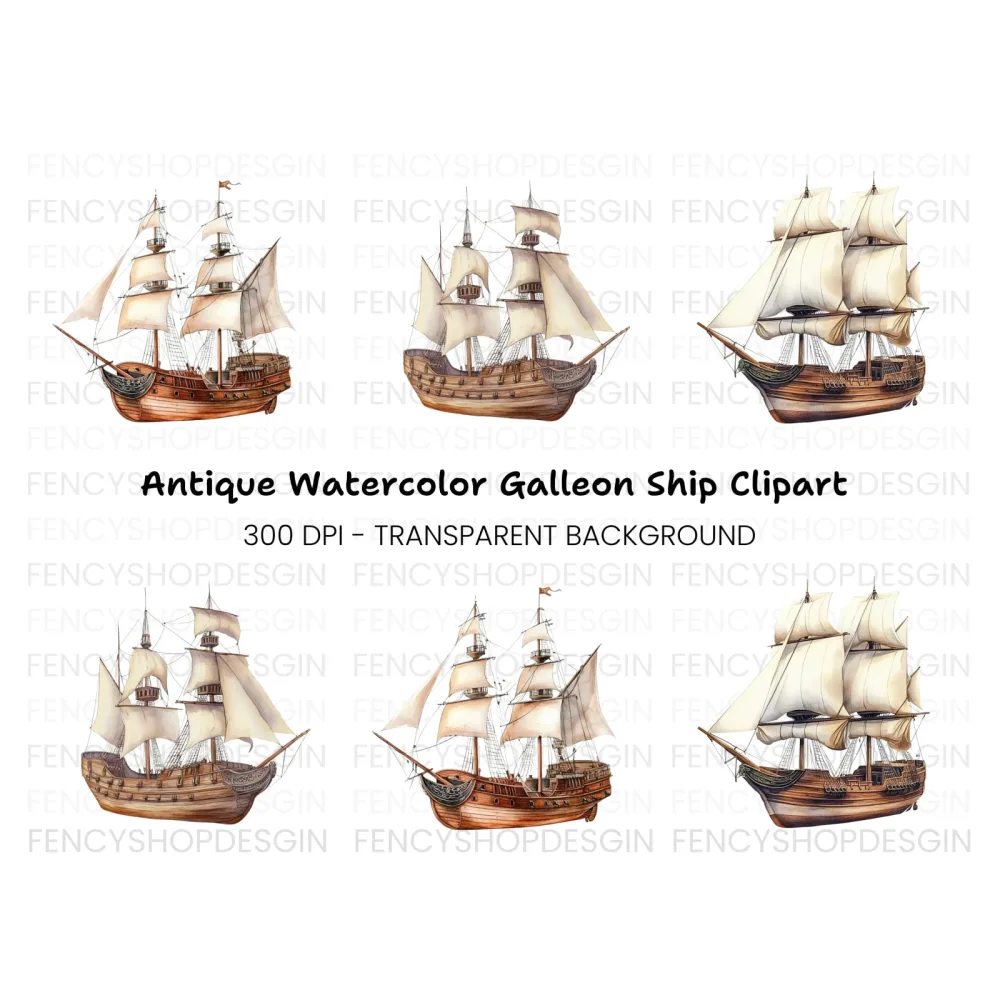 Vintage Sailing Ships Clipart Bundle
