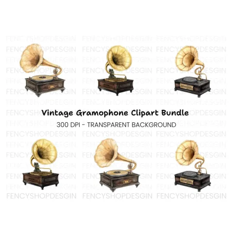 Vintage Gramophone Clipart Bundle