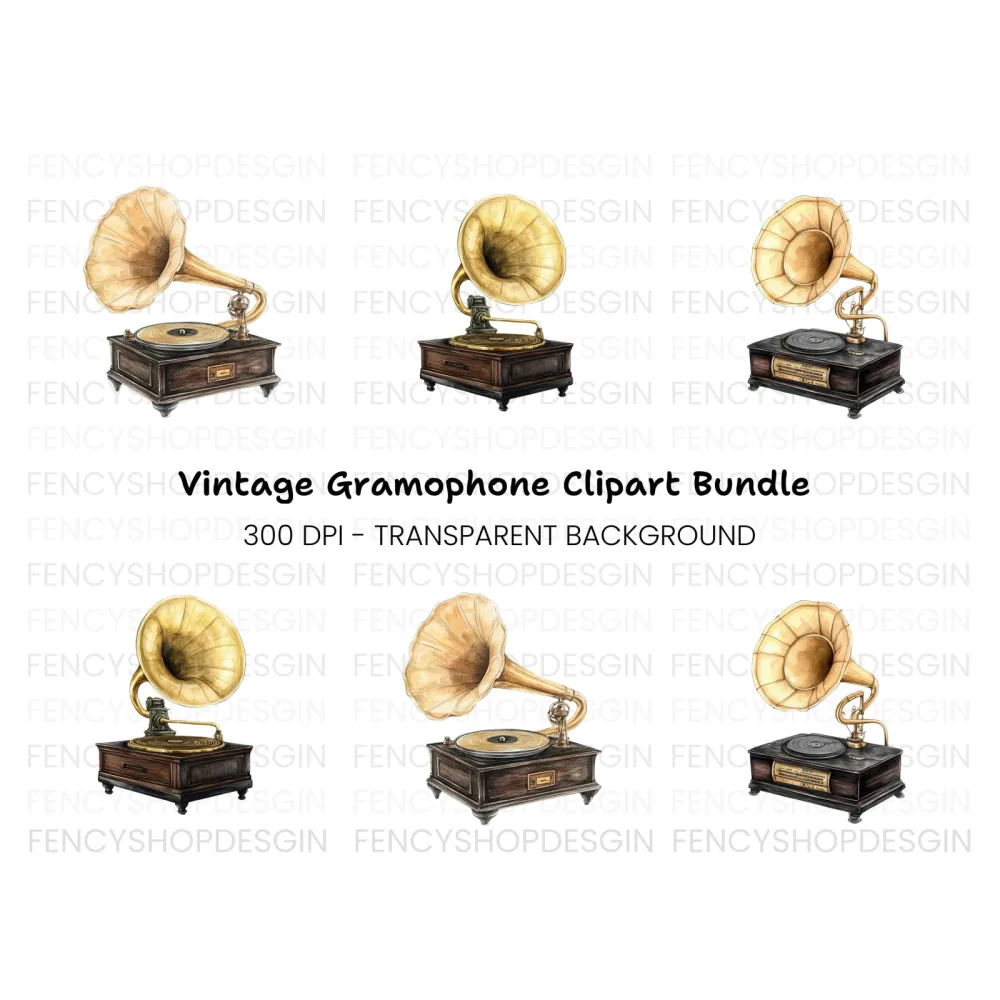 Vintage Gramophone Clipart Bundle