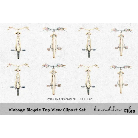 Vintage Bicycle Top View Clipart Bundle