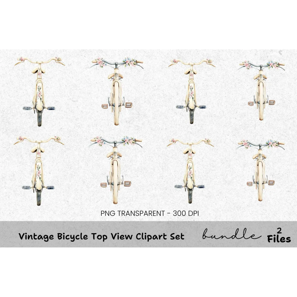 Vintage Bicycle Top View Clipart Bundle