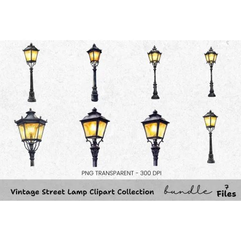 Vintage Street Lamp Clipart Bundle