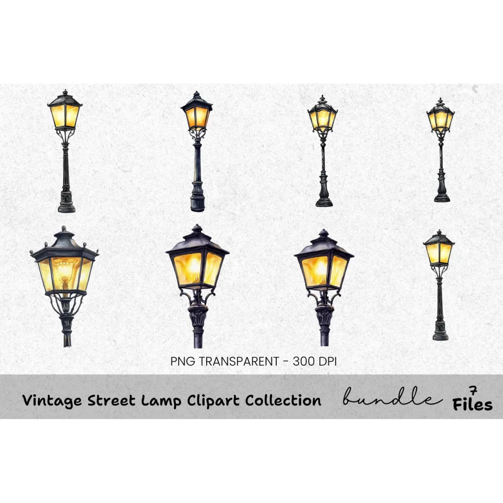 Vintage Street Lamp Clipart Bundle