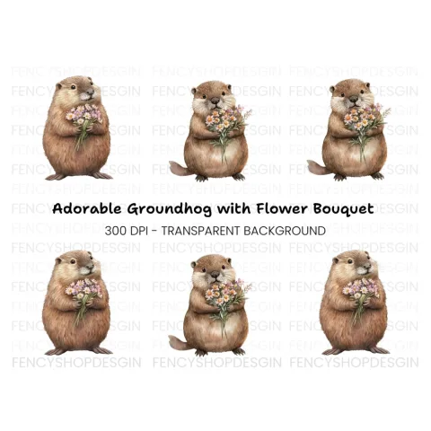 Cute Otters with Flowers Clipart Bundle