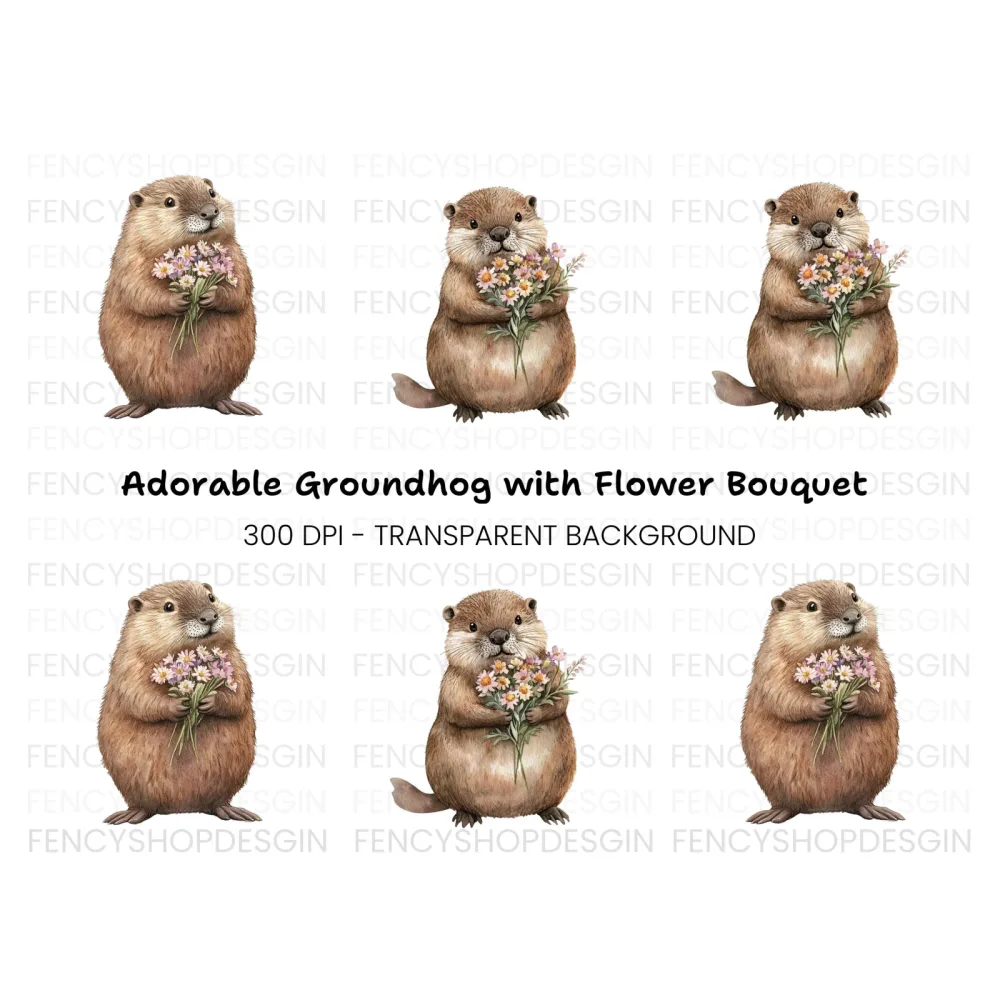 Cute Otters with Flowers Clipart Bundle