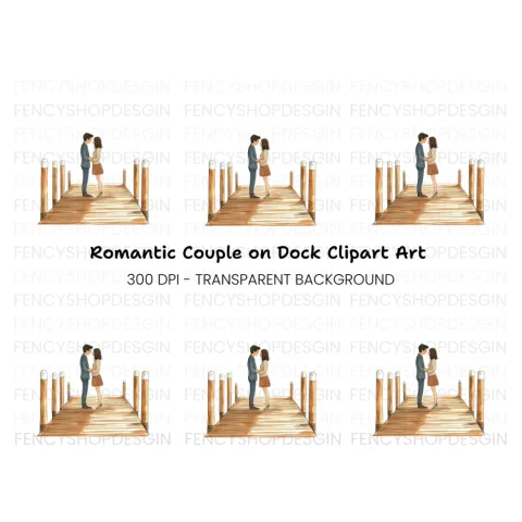 Couple Holding Hands on Pier Clipart Bundle