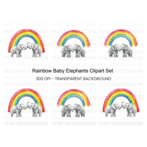 Rainbow Baby Elephant Clipart Bundle