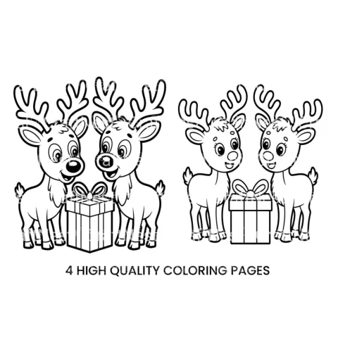 Cute Reindeer with Gifts Coloring Books