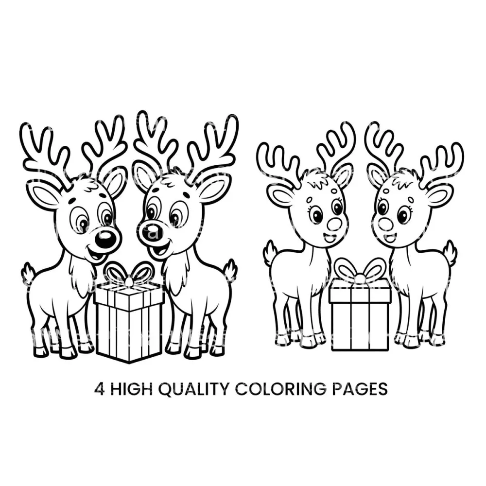 Cute Reindeer with Gifts Coloring Books