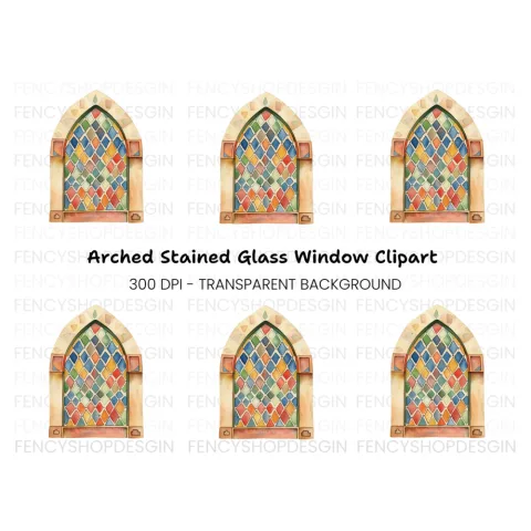 Gothic Stained Glass Window Clipart Bundle