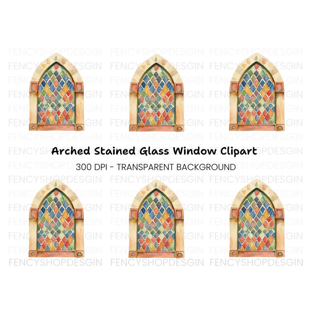 Gothic Stained Glass Window Clipart Bundle