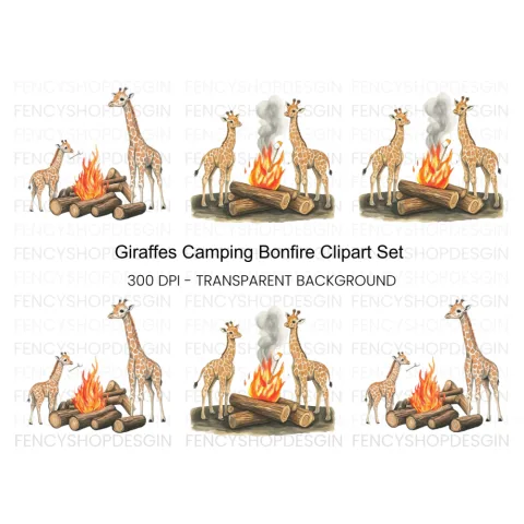 Giraffes Camping Bonfire Clipart Bundle