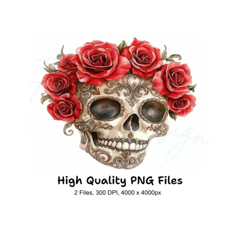 Red Roses Sugar Skull Clipart Bundle