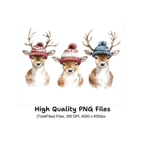 Cute Deer with Winter Hats Clipart Bundle