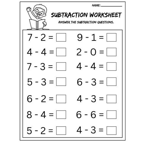 Subtraction Question Practice Worksheets