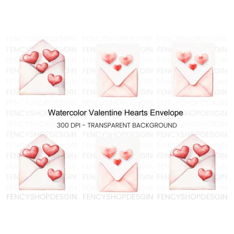 Love Letter with Red Hearts Clipart Bundle