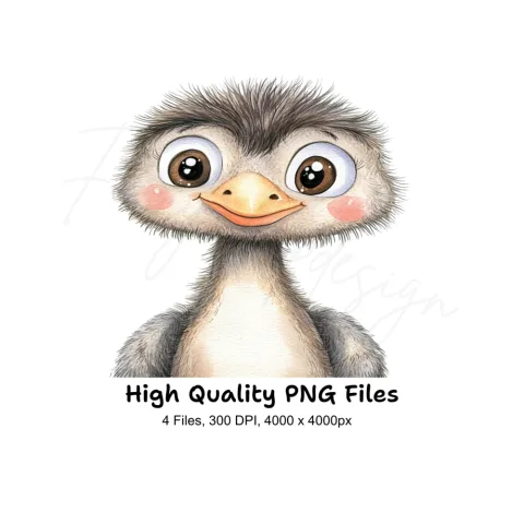 Adorable Ostrich Chick Clipart Bundle