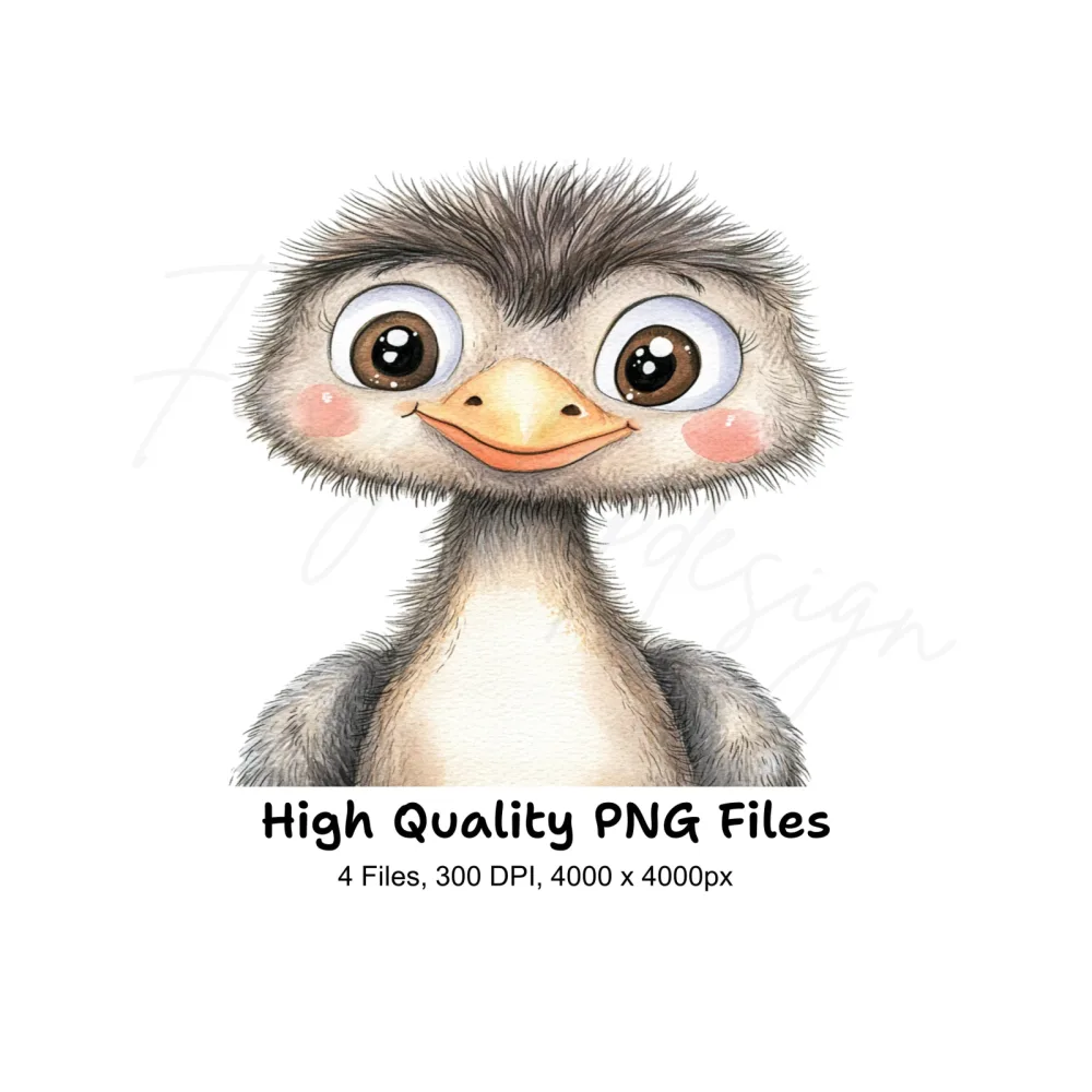 Adorable Ostrich Chick Clipart Bundle