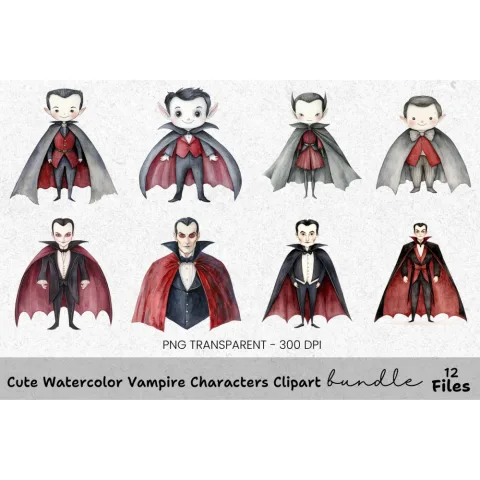 Cute Vampire Characters Clipart Bundle