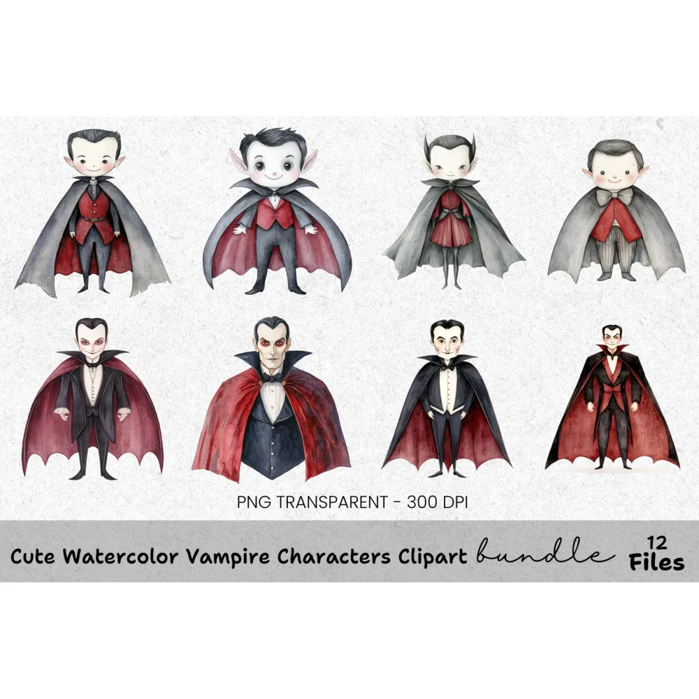 Cute Vampire Characters Clipart Bundle