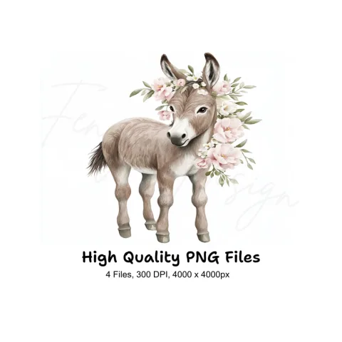 Baby Donkey Floral Wreath Clipart Bundle
