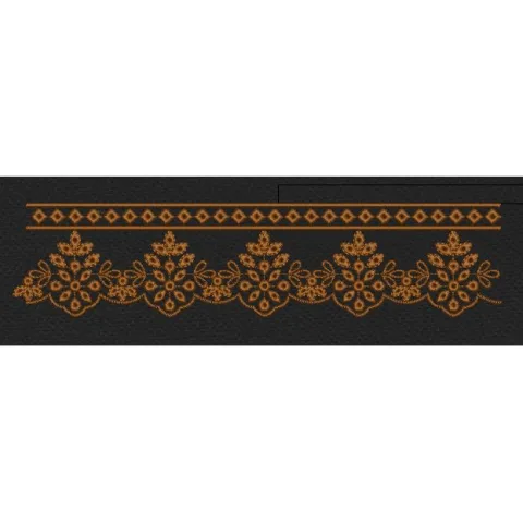 Black Amber Crown Floral Hem Border Black & Dark Amber Embroidery Design