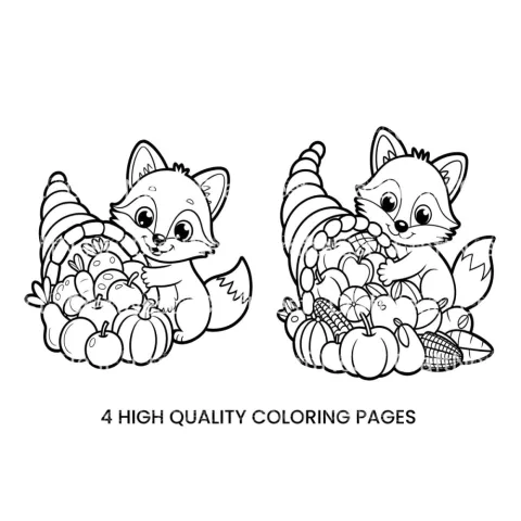Autumn Fox with Cornucopia Coloring Books