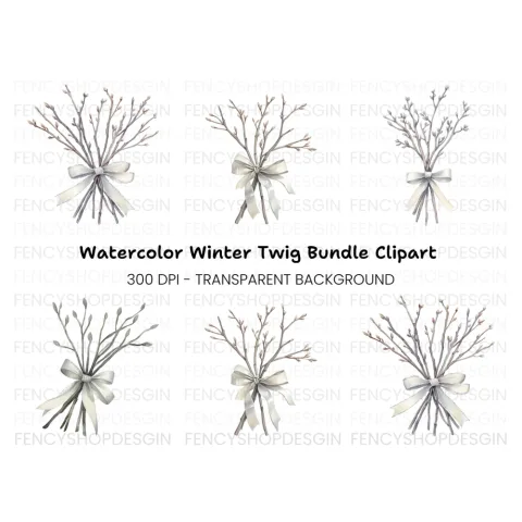 Winter Twig Bouquets Clipart Bundle